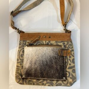 Myra Bag Hide & Floral Upcycled Canvas Crossbody Bag
